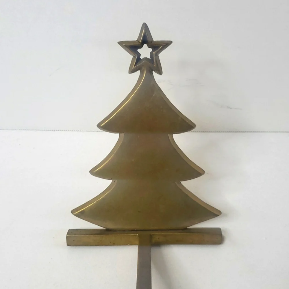 Vintage Cost Plus Brass Christmas Tree Stocking Holder For Mantel